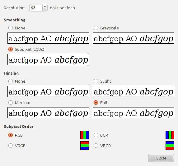 Font setup details